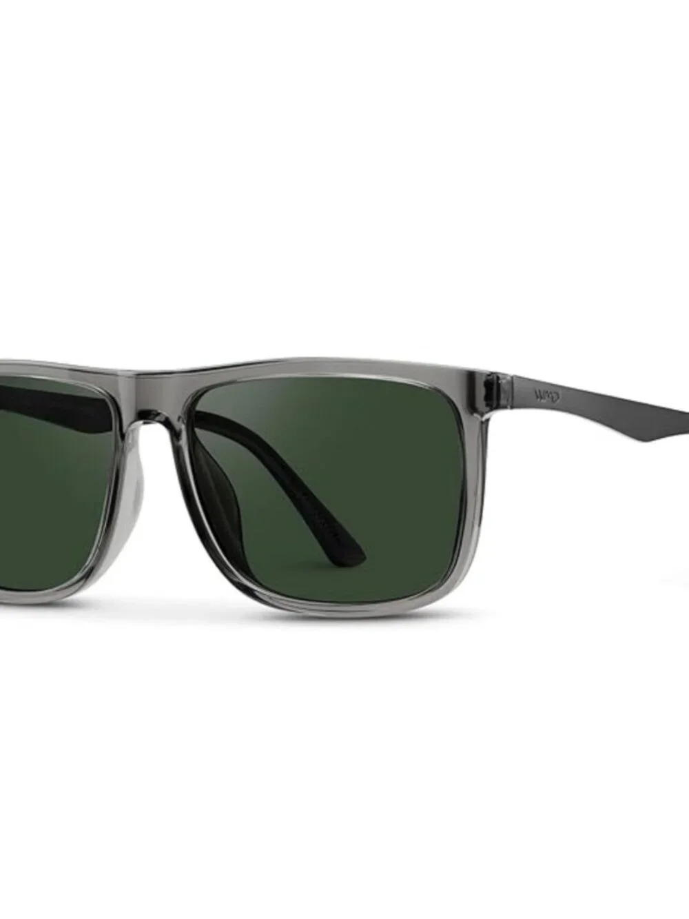 Crystal Grey Flat Top Square Polarized Sunglasses Men Smoke Green Lens